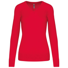 KARIBAN Női V-nyakú testhezálló pulóver, Kariban KA966, Red-2XL női pulóver, kardigán