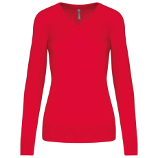 KARIBAN Női V-nyakú testhezálló pulóver, Kariban KA966, Red-XL