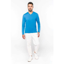 KARIBAN Póló Kariban férfi hosszú ujjú v-nyakú férfi, yellow, 3XL munkaruha