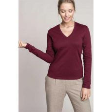 KARIBAN Póló Kariban női hosszú ujjú v-nyakú női, white, L