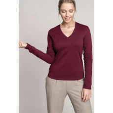 KARIBAN Póló Kariban női hosszú ujjú v-nyakú női, white, XL