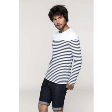 KARIBAN Pulóver Kariban férfi hosszú ujjú férfi, striped white/navy, 2XL munkaruha