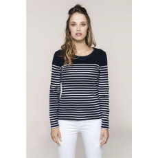 KARIBAN Pulóver Kariban póló női csónak nyak rövid ujjú női, striped navy/white, XL