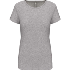 KARIBAN rövid ujjú környakas sztreccs Női póló KA3013, Light Grey Heather-XL