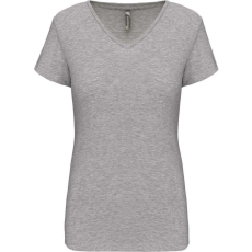 KARIBAN rövid ujjú Női V-nyakú sztreccs póló KA3015, Light Grey Heather-XL