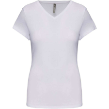 KARIBAN rövid ujjú Női V-nyakú sztreccs póló KA3015, White-XL női póló