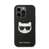Karl Lagerfeld Choupette Head Saffiano bőr hátlap tok Apple iPhone 14 Pro, fekete