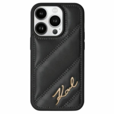 Karl Lagerfeld Diagonal Quilted Script tok iPhone 15 Pro - fekete tok és táska