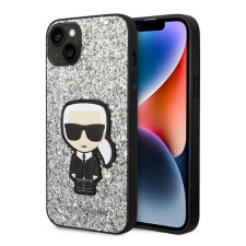 Karl Lagerfeld Glitter Flakes Ikonik Apple iPhone 14 hátlap tok, ezüst tok és táska