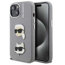 Karl Lagerfeld Grained PU K&amp;CH Heads iPhone 15 hátlap tok, szürke tok és táska