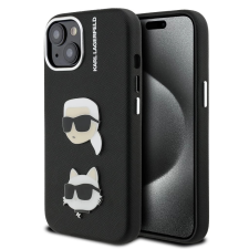 Karl Lagerfeld Grained PU K&amp;CH Heads tok iPhone 15 készülékhez fekete tok és táska