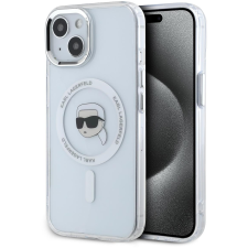 Karl Lagerfeld IML Karl Head Metal Frame MagSafe iPhone 15 átlátszó tok (KLHMP15SHLSKIH) tok és táska