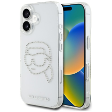 Karl Lagerfeld IML Rhinestones Karl Head iPhone 16 hátlap tok kameravédelemmel, átlátszó tok és táska