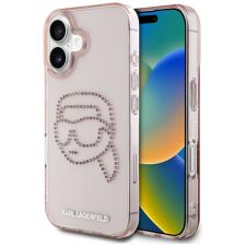 Karl Lagerfeld IML Rhinestones Karl Head iPhone 16 hátlap tok kameravédelemmel, rózsaszín tok és táska