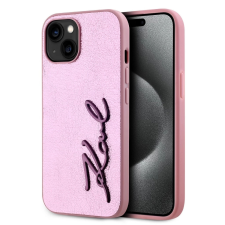 Karl Lagerfeld Karl Lagerfeld Wrinkled PU Signature Logo tok iPhone 15 készülékhez rózsaszín tok és táska