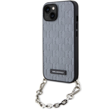 Karl Lagerfeld KLHCP14SSACKLHPG iPhone 14 6.1&quot; ezüst keménytok Saffiano monogramos lánccal tok és táska