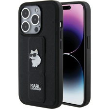 Karl Lagerfeld KLHCP15LGSACHPK iPhone 15 Pro 6.1&quot; fekete keménytok Gripstand Saffiano Choupette kitűző tok és táska