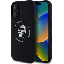 Karl Lagerfeld Liquid Silicone Karl and Choupette iPhone 16 Plus MagSafe fekete tok tok és táska