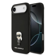 Karl Lagerfeld Liquid Silicone Metal Ikonik tok iPhone Air készülékhez fekete tok és táska