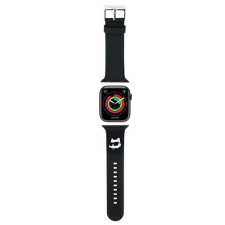 Karl Lagerfeld óraszíj KLAWMSLCNK Apple Watch 38/40/41mm fekete szíj 3D gumiból készült Choupette fejek tok okosóra kellék