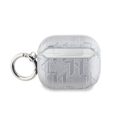 Karl Lagerfeld PU Embossed Karl Head Apple AirPods 3 tok, ezüst fülhallgató, fejhallgató tok