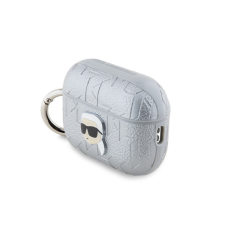 Karl Lagerfeld PU Embossed Karl Head Apple AirPods Pro 2 tok, ezüst fülhallgató, fejhallgató tok