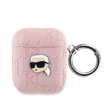 Karl Lagerfeld PU Embossed Karl Head tok AirPods 1/2 készülékhez rózsaszín fülhallgató, fejhallgató tok