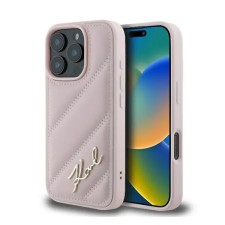 Karl Lagerfeld Quilted Signature Apple iPhone 16 Pro hátlap tok, rózsaszín tok és táska