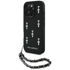 Karl Lagerfeld Saffiano Crystals iPhone 16 Pro hátlap tok karlánccal, fekete tok és táska