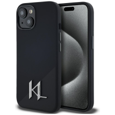 Karl Lagerfeld Silicone Shadow Metal Initial iPhone 15 hátlap tok kameravédelemmel, MagSafe, fekete tok és táska