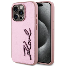 Karl Lagerfeld Wrinkled Signature Logo iPhone 15 Pro Max rózsaszín PU tok tok és táska