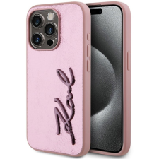 Karl Lagerfeld Wrinkled Signature Logo iPhone 15 Pro rózsaszín PU tok (KLHCP15LPFMFBKMP) tok és táska