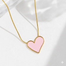KÁRPÁTHY ékszer Aranyozott nyaklánc szív alakú medállal, rózsaszín nyaklánc