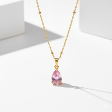 KÁRPÁTHY ékszer Aranyozott vízcsepp nyaklánc - pink nyaklánc