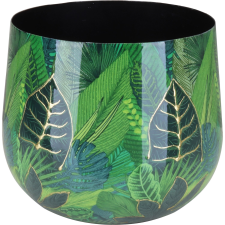  Kaspó Flora levélmintával 21 cm átmérő x 17 cm zöld-arany kerti tárolás