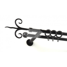  Kecskemét fekete 2 rudas fém karnis szett - modern tartóval - 200 cm karnis, függönyrúd