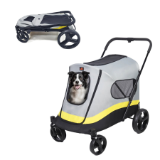  Kedvtelésből tartott babakocsi, összecsukható kialakítás, könnyű felépítés, Mustársárga, L babakocsi