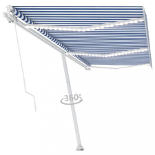  Kék és fehér kézzel kihúzható LED-es napellenző 600 x 350 cm kerti bútor