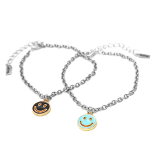  Kék és fekete smiley charmos páros karkötő, ezüst színű karkötő
