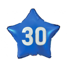 Kék Happy Birthday 30 Blue csillag fólia lufi 44 cm party kellék