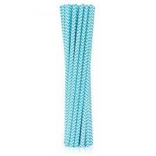 Kék Light Blue Chevron papír szívószál 12 db-os party kellék