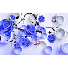  Kék rózsák és körök tapéta, 350 x 200 cm tapéta, díszléc és más dekoráció