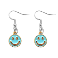 Kék smiley fülbevaló ezüst színű akasztóval fülbevaló