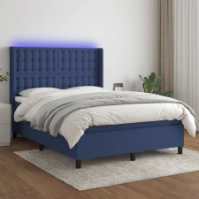  kék szövet rugós és LED-es ágy matraccal 140x200 cm ágy és ágykellék