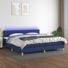  kék szövet rugós és LED-es ágy matraccal 200 x 200 cm ágy és ágykellék