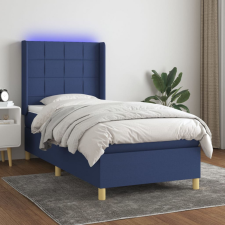  kék szövet rugós és LED-es ágy matraccal 90x190 cm ágy és ágykellék