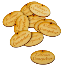  Kellemes Ünnepeket ovál tábla natúr fa 4cm 10db-os dekorációs kellék