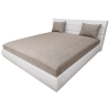  Kendra franciaágy led világítással és párnával Fehér textilbőr - sötét bézs szövet, 160x200 cm, 10 cm-es szivacsos