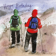Képeslap Alex Clark borítékkal, 14x14 cm, hegymászók HBD képeslap