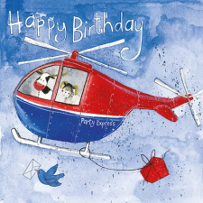 Képeslap Alex Clark borítékkal, 14x14 cm, helikopter HBD party kellék